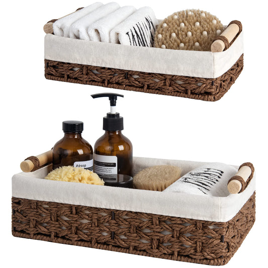 StorageWorks Wicker Baskets for Bathroom, Paper Rope Small Woven Baskets for Organizing Towels and Toiletries, Decorative Baskets for Home D?cor with