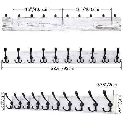 SKOLOO Coat Rack Wall Mounted - 38.3'' Long, Pack of 2, Wooden, Heavy Duty, Rustic Coat Hooks for Wall
