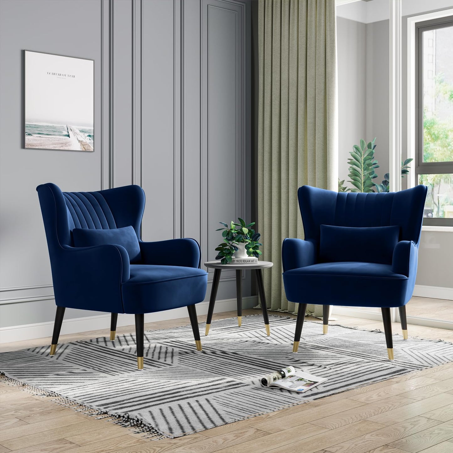 Vesgantti Velvet Accent Chair with Lumbar Pillow, Wing Back Large Armchair