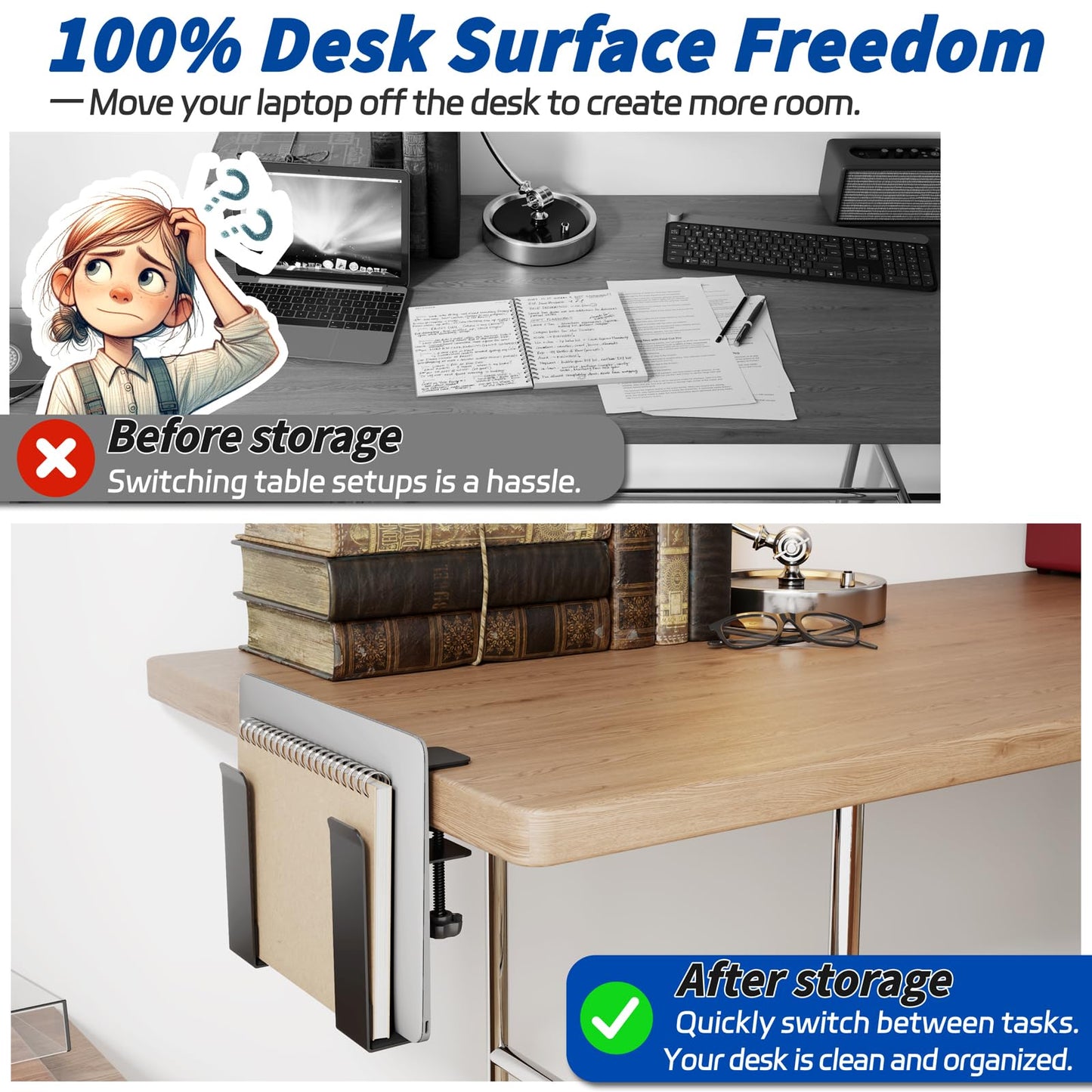 otuiaim Laptop Stand with Clamp for Desk Side, for Devices Thickness < 38mm