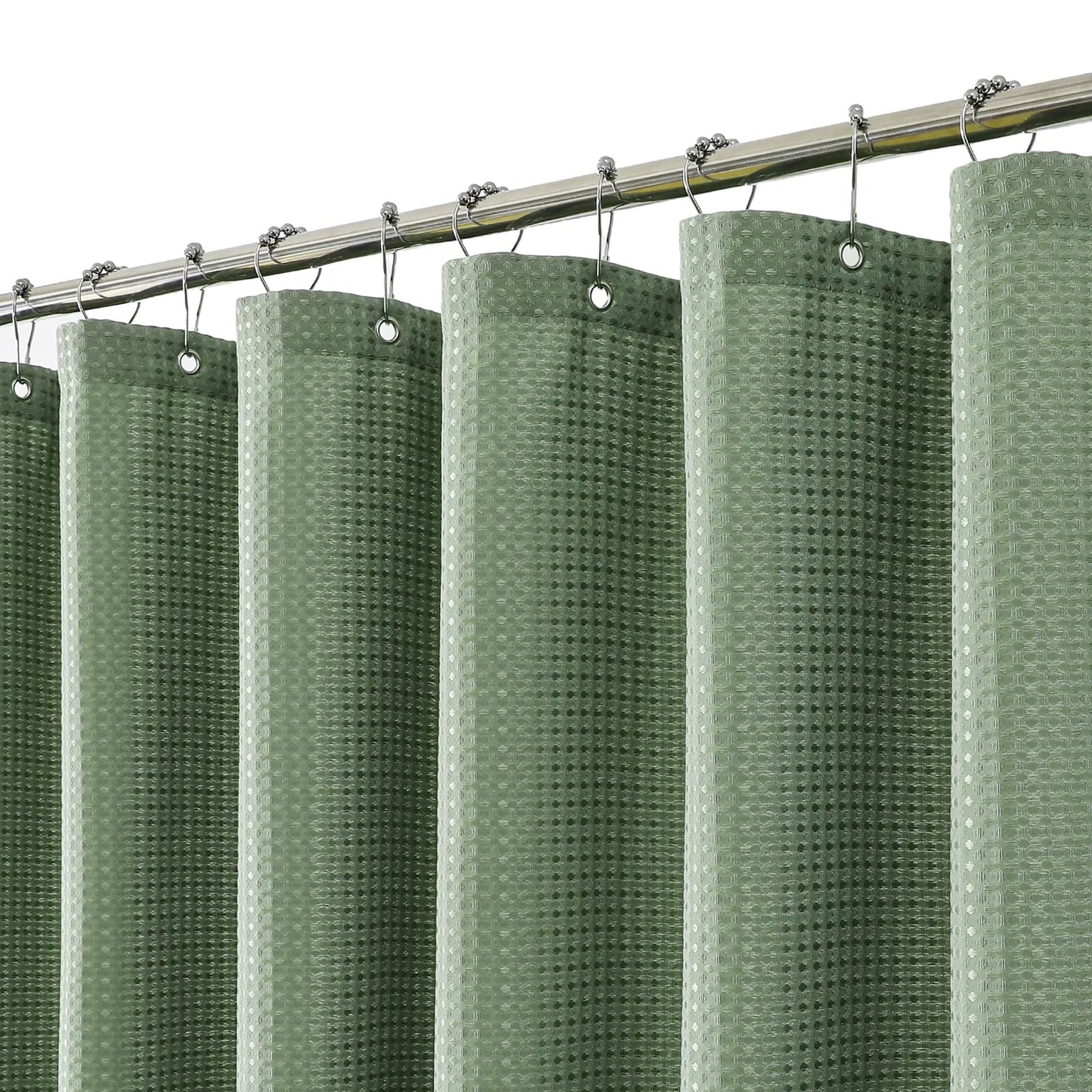 meioro Sage Green Shower Curtain, Mould Proof and Mildew Resistant Waffle Heavy Textured Fabric Shower Curtains with 12 Hooks, 180 x 240cm Luxury