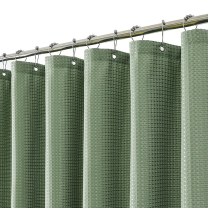 meioro Sage Green Shower Curtain, Mould Proof and Mildew Resistant Waffle Heavy Textured Fabric Shower Curtains with 12 Hooks