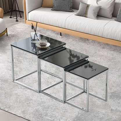 ASPECT Murano Set of 3 Nesting Table Gloss Wooden Tops (Black)