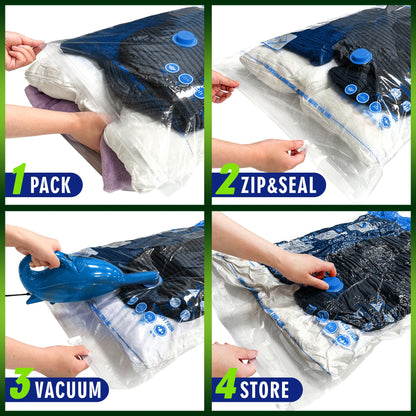 STORAGE MASTER Space Saver Bags for Travel and Home Reusable Vacuum Storage Bags Save 80% More Storage Space Work with Vacuum Cleaner