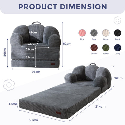 MAXYOYO Folding Sofa Bed with Backrest, Floral Shaped 2 in 1 Convertible Sofa to Comfy Faux Fur Bean Bag Chair for Adults