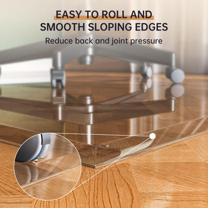 [Tempered Glass] 140 x 116cm Beveled Edge Glass Chair Mat with Polished Edge Clear Office Chair Mat, Glides Smoothly
