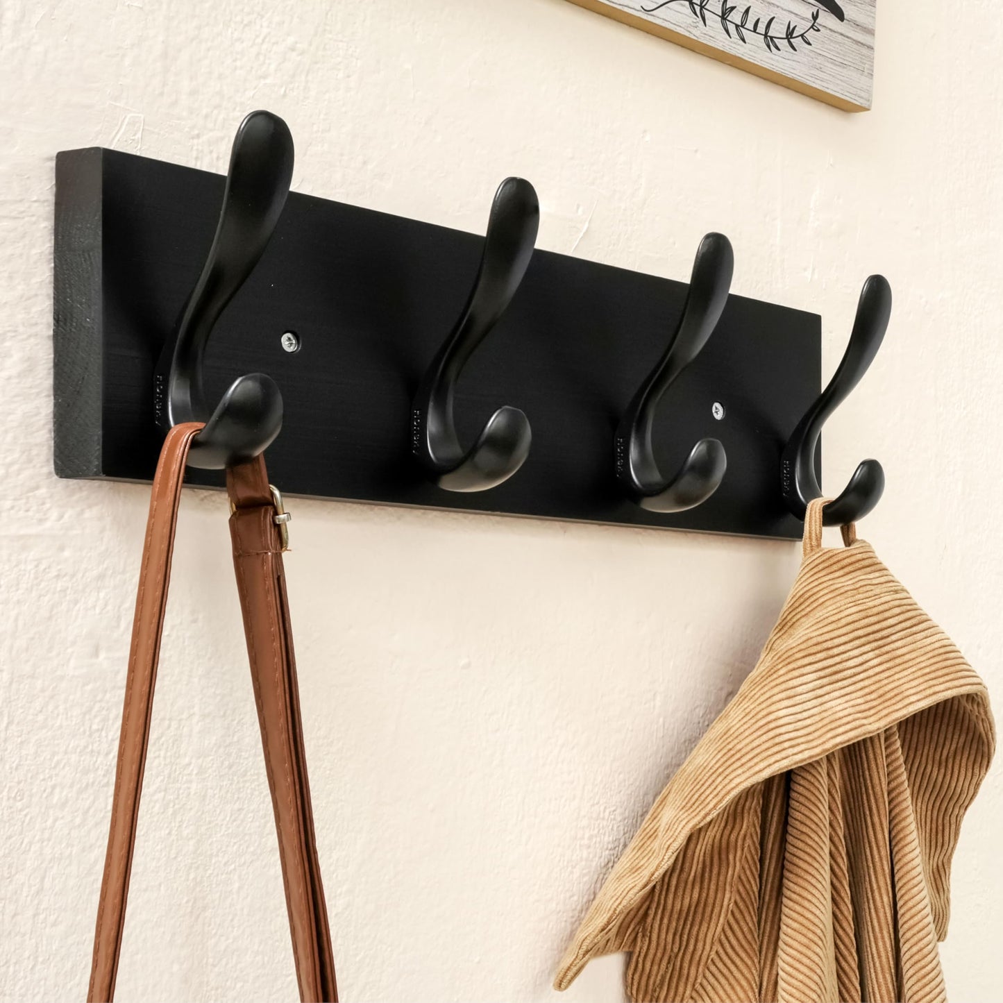HONSKY Wooden Coat Rack Wall Mounted with 4 Double Hooks,Wall Mounted Clothes Rack Organizer for Jackets/Hats/Scarves