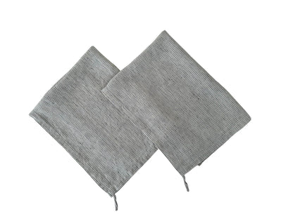 Eight Owls Stonewashed Linen Kitchen Dish Towels – 50 x 68 cm – 100% Pure Linen Tea Towel/Hand Towel - set of 2 (Black Pinstripe)