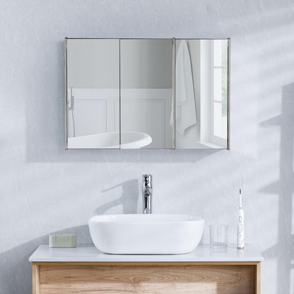 Bath Vida Tiano Triple-Mirror Bathroom Cabinet Wall-Mounted Stainless Steel Modern Storage Cupboard (No Assembly Required)