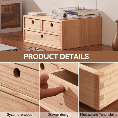 KIRIGEN Wooden Desktop Organizer Office Supplies Filing Tidy Storage Shelf Storage Cabinet Jewelry Organizer with 3 Drawers Natural