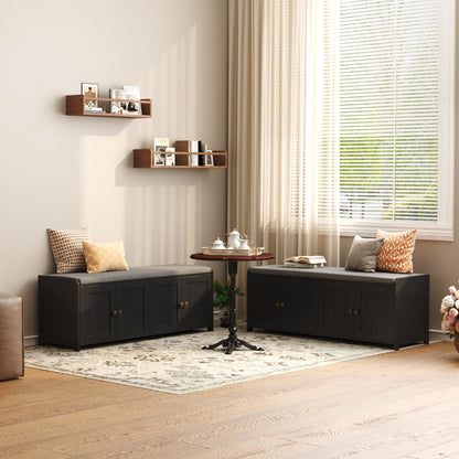 HOME BI Shoe Storage Bench with Cushion, 4 Door Entryway Bench with Padded Seat, 2-Tier Shoe Organizer with Adjustable Shelves