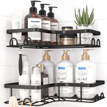 Kitsure Corner Shower Caddy, Rustproof Adhesive Shelf, Large, Black