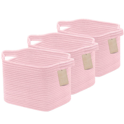 JOJOSEE Small Cotton Woven Storage Basket for Shelves, Pink, 3PCS