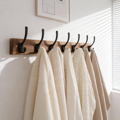 HONSKY Wall Coat Rack with 7 Double Hooks,50cm Wall Coat Hook,Wooden Coat and Towel Hanger Storage for Entryway, Bathroom, Bedroom