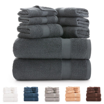 Todocama - 8 Piece Bath Towel Set 100% Cotton (550 GSM) Extra Soft, High Absorbent and Quick Drying, 2 Bath Towels, 2 Hand Towels and 4 Face Towels