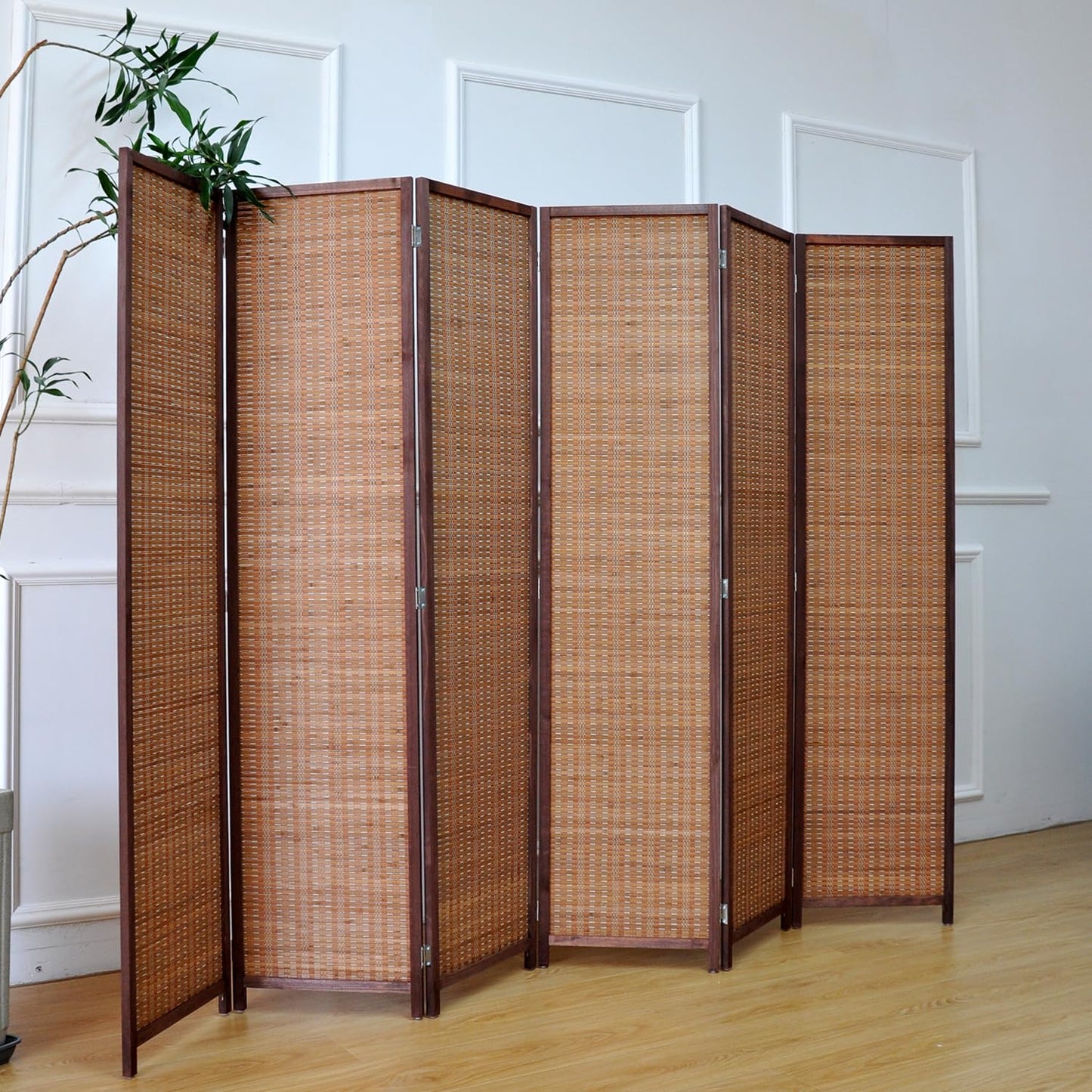 Furnnylane 6 Panel Bamboo Room Divider and Folding Panel Screen,Bamboo Panel Divider for Room Separation,Brown,170 cm H x 234 cm W