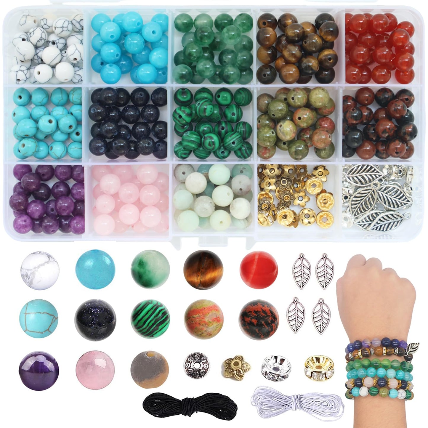 BLAESIFF 486Pcs Natural Stone Beads, 8mm Round Crystal Beads Gemstone Bead with Hole for Bracelet Necklace Earrings Jewelry Making, Bracelet Making