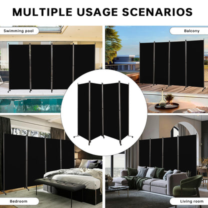 Angel Living 4 Panels Folding Room Divider, Privacy Screen Composed of Polyester Fabric and Sturdy Iron Frame