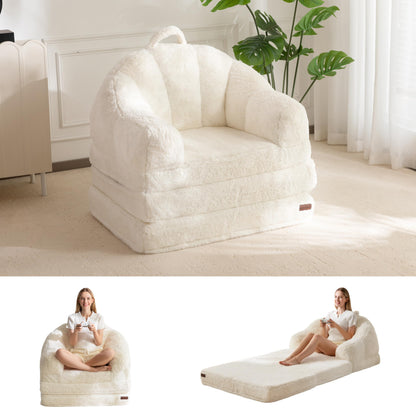 MAXYOYO Single Sofa Bed, Folding Bean Bag Chair, Faux Fur Fabric
