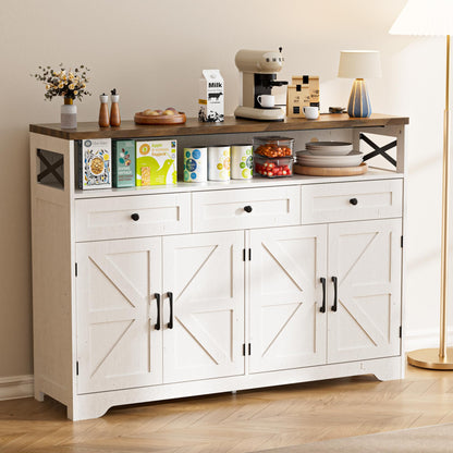 BonVache Sideboards Cabinet with Power Outlets,Wooden Storage Sideboard with Adjustable Shelf,3 Drawers and Open Shelf,Buffet Cupboard for Living