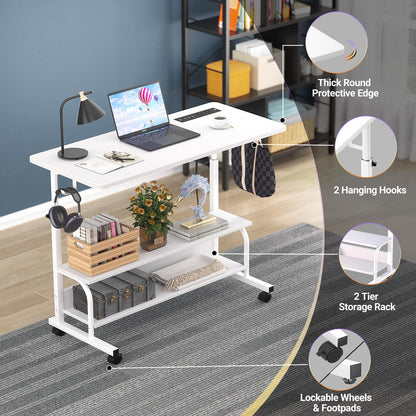 iSunirm Mobile Standing Desk with Integrated UK Power Outlets & USB Ports, Height Adjustable