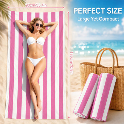 FunnAura Microfibre Beach Towel – 180x90cm Large Quick Dry & Sand Free Towel for Adults, Lightweight Compact Travel Beach Towel (Pink, 1PCS)