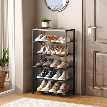 HOME BI 6-Tier Industrial Shoe Rack, Metal Shoe Storage Organizer Shelves with Stable Metal Frame, Shoe Organizer for Closet, Hallway, Entryway