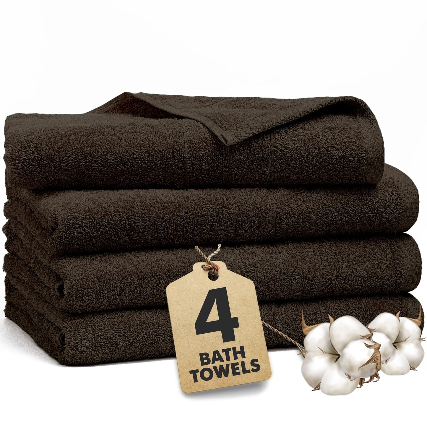 Novo Home Bath Towels Set of 4 – 550 GSM 100% Cotton Dark Brown Extra Large Towels for Bathroom, Spa Use (70x140 cm)