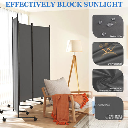 8 Panel Room Divider 183CM Folding Privacy Screens with Lockable Wheels