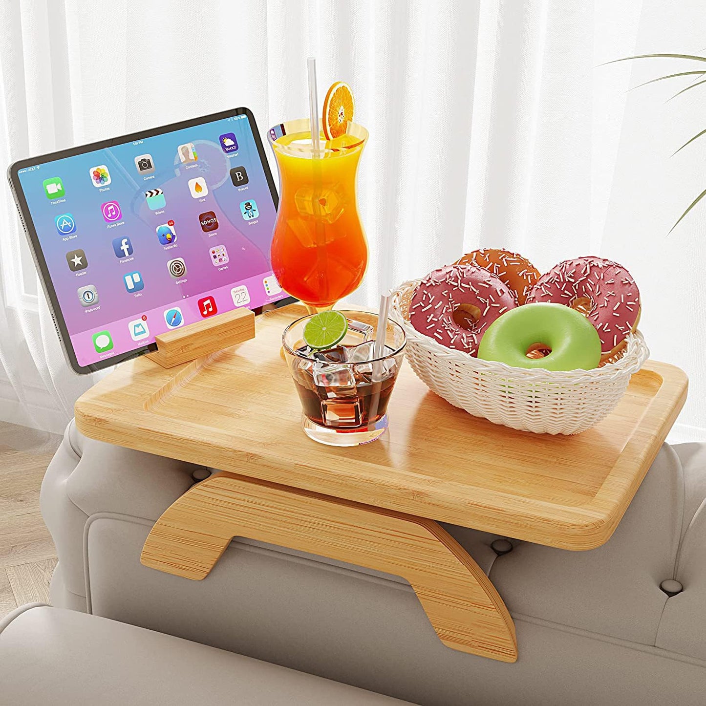 Uwenkjie Armchair tableSofa armrest tray table pine rotating bracket foldable rectangular sofa armrest tray clip on sofa side table armchair