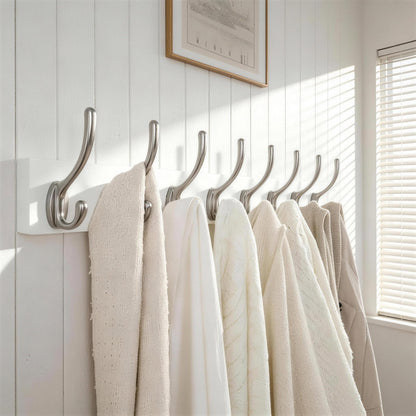 HONSKY Wall Coat Rack - 8 Double Hooks (56cm) | Wooden & Metal Towel/Coat Hanger for Entryway, Bathroom, Bedroom, Garage | Easy Install