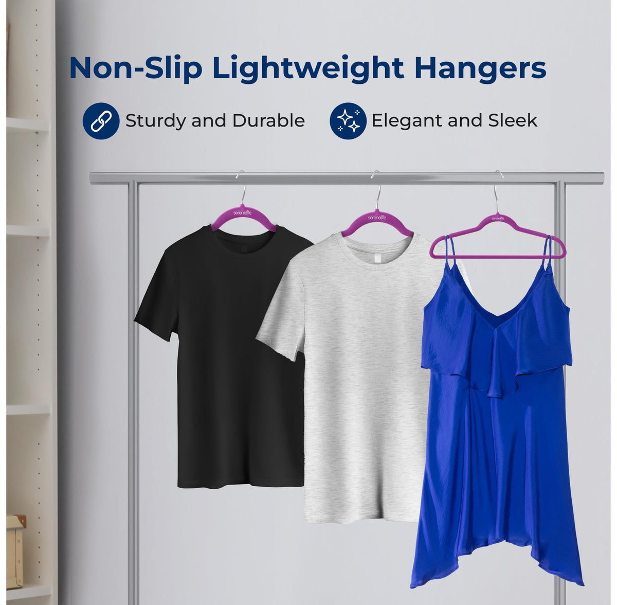SereneLife Velvet Hangers 20 Pcs, Non Slip Heavy Duty Hanger Set with 360° Swivel Hook, Smooth Velvet Finish to Protect Fabric, Lightweight