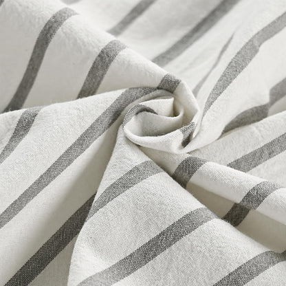DOSLY IDÉES Linen-Cotton Shower Curtain, Country Style, Grey Striped, Buttons, Woven Fabric, Pleated, 180 x 180 cm
