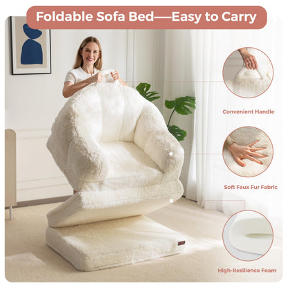 MAXYOYO Single Sofa Bed, Folding Bean Bag Chair, Faux Fur Fabric