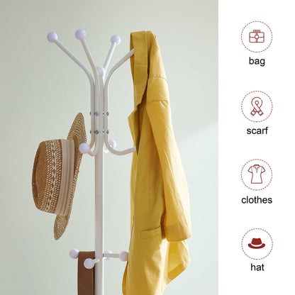 Hoctieon Entryway Coat Rack Freestanding With 12 Hooks, Metal Coat Tree Stand, Heavy Duty Floor Standing Hanger, White