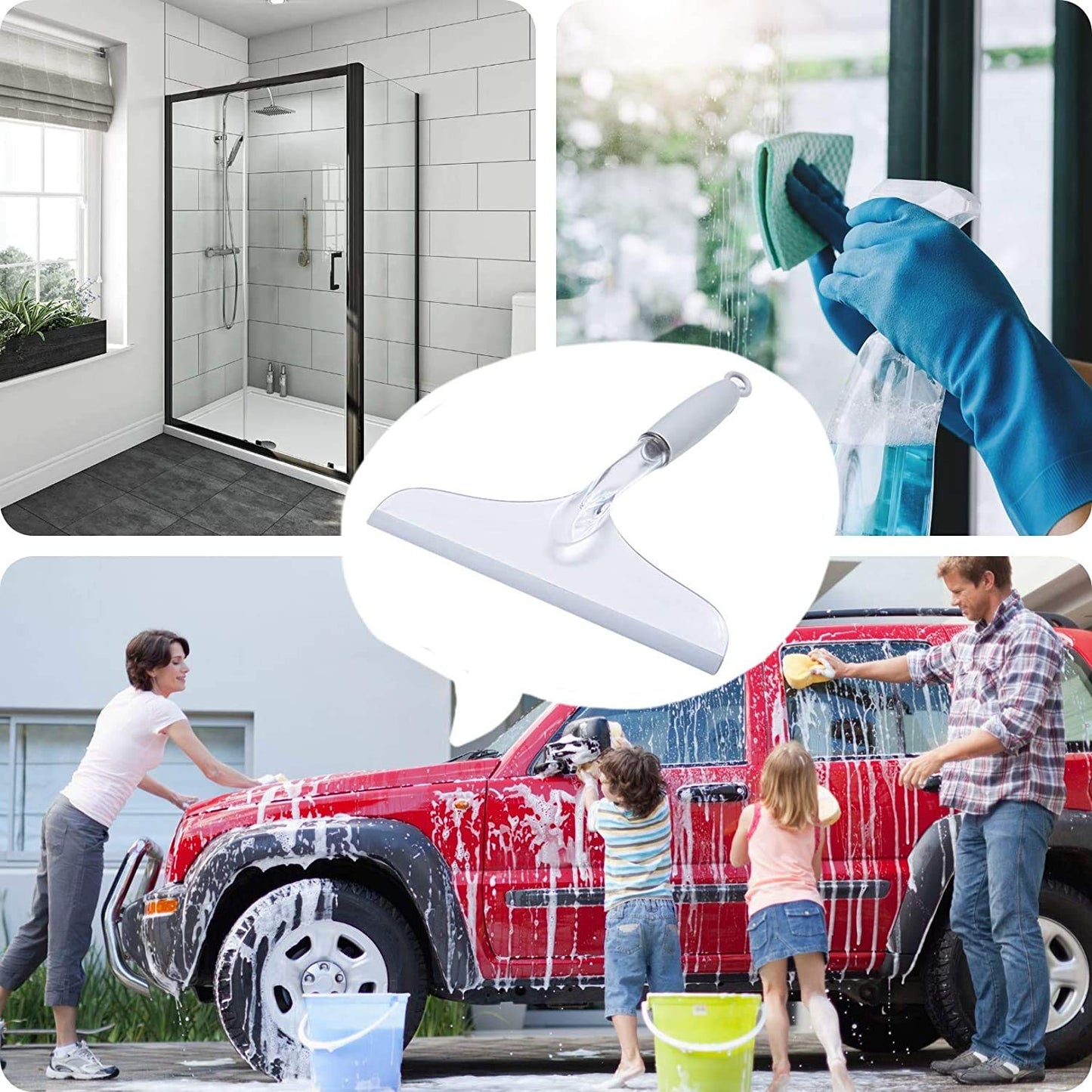 Shower Door Squeegee for Bathroom Shower Glass Doors, Silicone/Rubber Window Cleaner Squeegee, Plastic Car Windshield Cleaning Squeegee