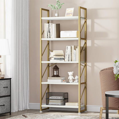 YITAHOME Bookcase 5 Tiers, Floor Standing Book Shelf, Wooden Shelf and Metal Frame Book Rack, Display Storage Rack Shelving Units for Living Room,
