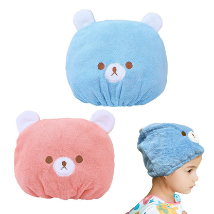 TSHAOUN 2 Pieces Bath Caps, Absorbent Hair Drying Wrap Towel, Cute Bear Embroidery Coral Velvet Wet Kids Hair Dry Turban Wrap Quick Dry Head Towel