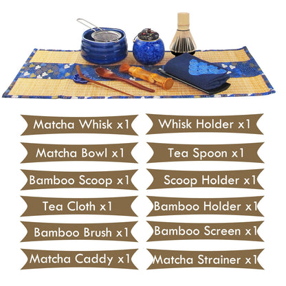 Artcome 12Pcs Japanese Matcha Tea Set, Matcha Bowl, Matcha Whisk, Whisk Holder, Traditional Scoop, Bamboo Brush and Bamboo Screen Handmade Matcha