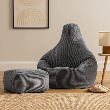 icon Dalton Cord Bean Bag & Footstool with Filling Included, Grey