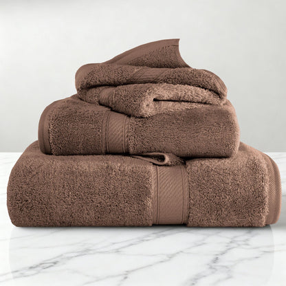 Superior 900 Gram 100% Premium Long-Staple Combed Cotton 3-Piece Towel Set, Chocolate