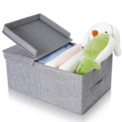 Cozary Storage Box with Lid - Wardrobe Boxes - Foldable Design, 29L Capacity, Linen Fabric, Foldable and Stackable