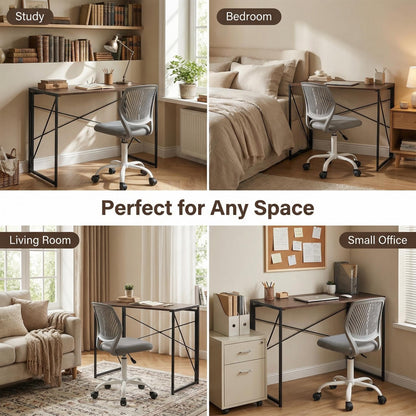 FurnitureR Folding Computer Desk,Industrial Style MDF Table Top Black Metal Frame,Space Saving For Small Apartment