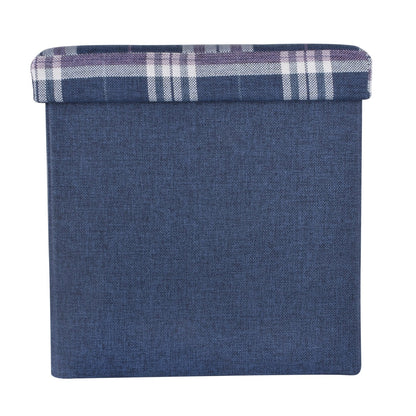 XSS Folding Check Pattern Storage Ottoman Cube With Foam Padded Lid 15" - Blue