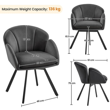 Yaheetech Swivel Tub Chair, Flower Shape Velvet Armchair, Dark Grey