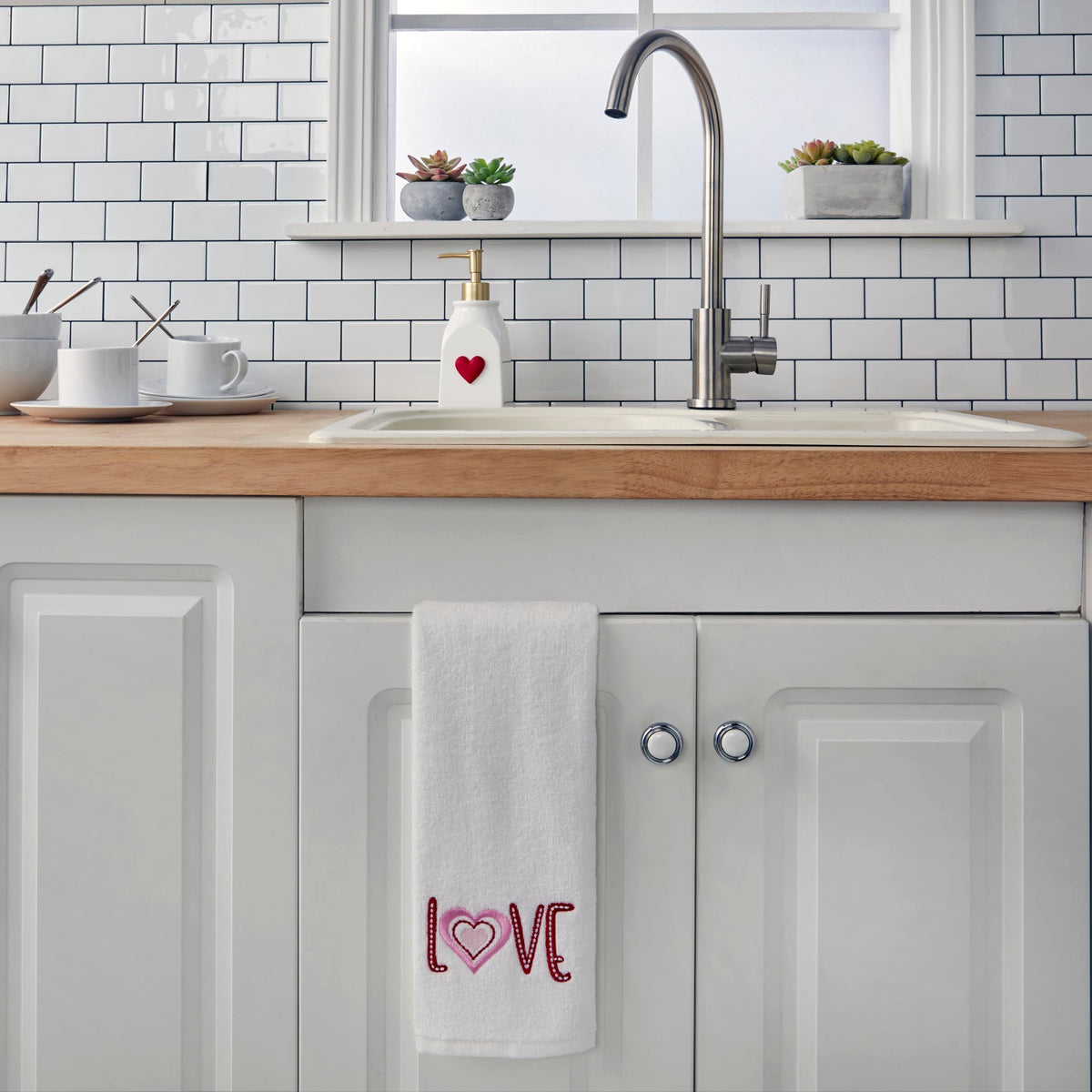 SKL Home by Saturday Knight Ltd. Valentine's Day Love Hand Towel Set, White 2 Pack