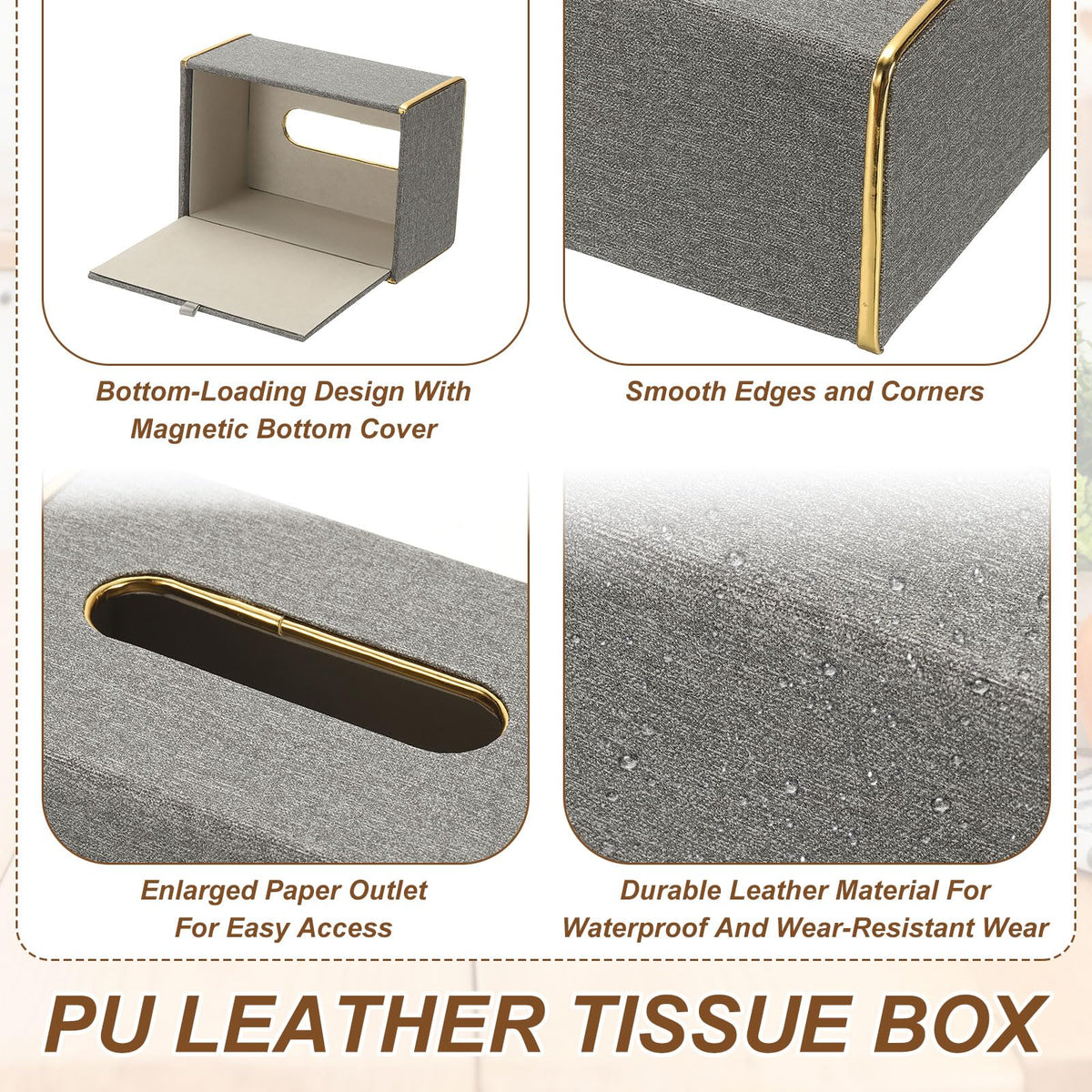 sourcing map Tissue Box Cover, Rectangle Modern Tissue Box Holder with Magnetic Closure for Living Room Bedroom Office Hotel Desk