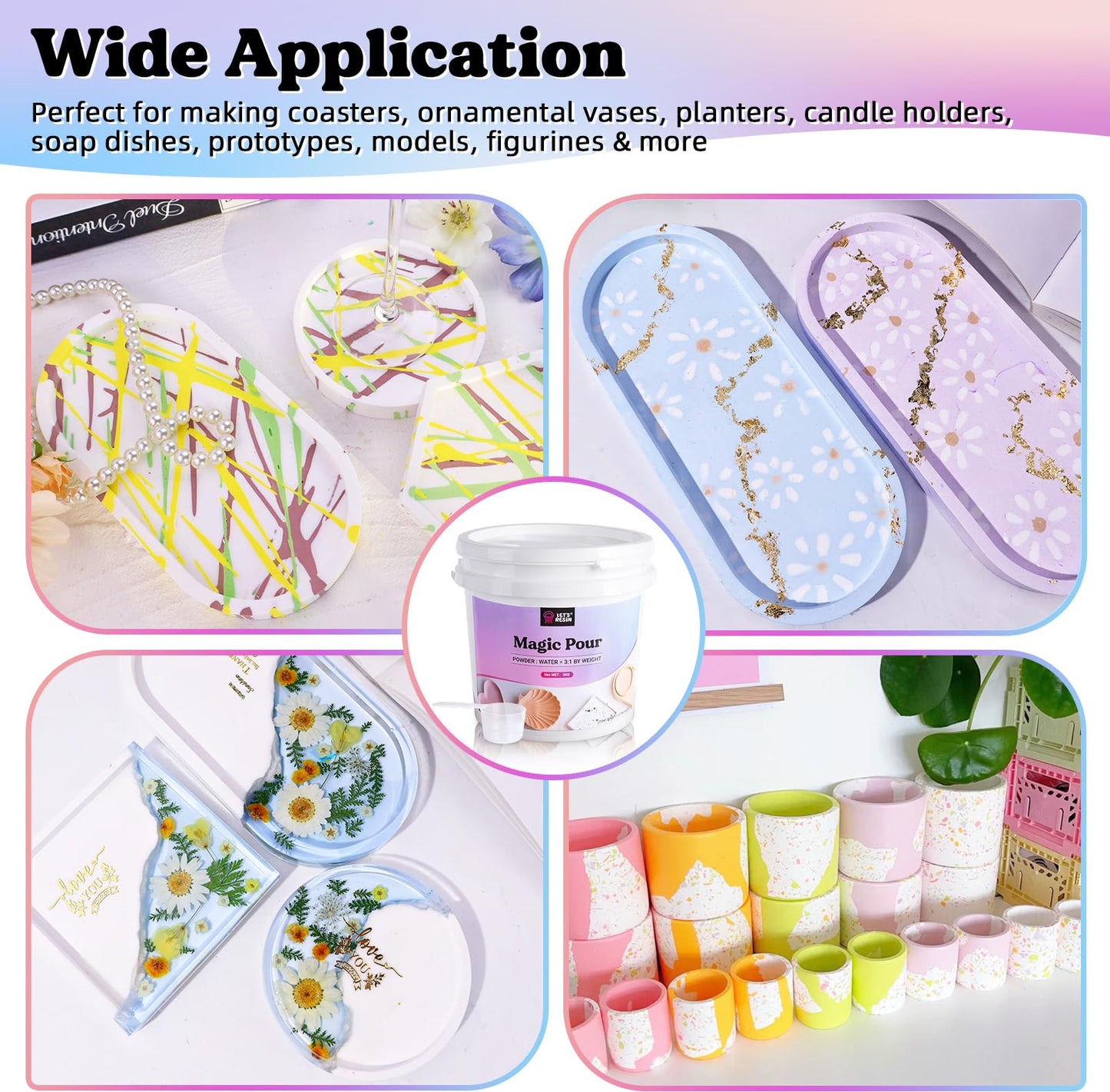 LET'S RESIN Resin Casting Powders 3000g, Fast Cured Casting Resin Kit for Beginners, 20~30 Minutes De-Mold, Water Activated Plaster Powder Kit for