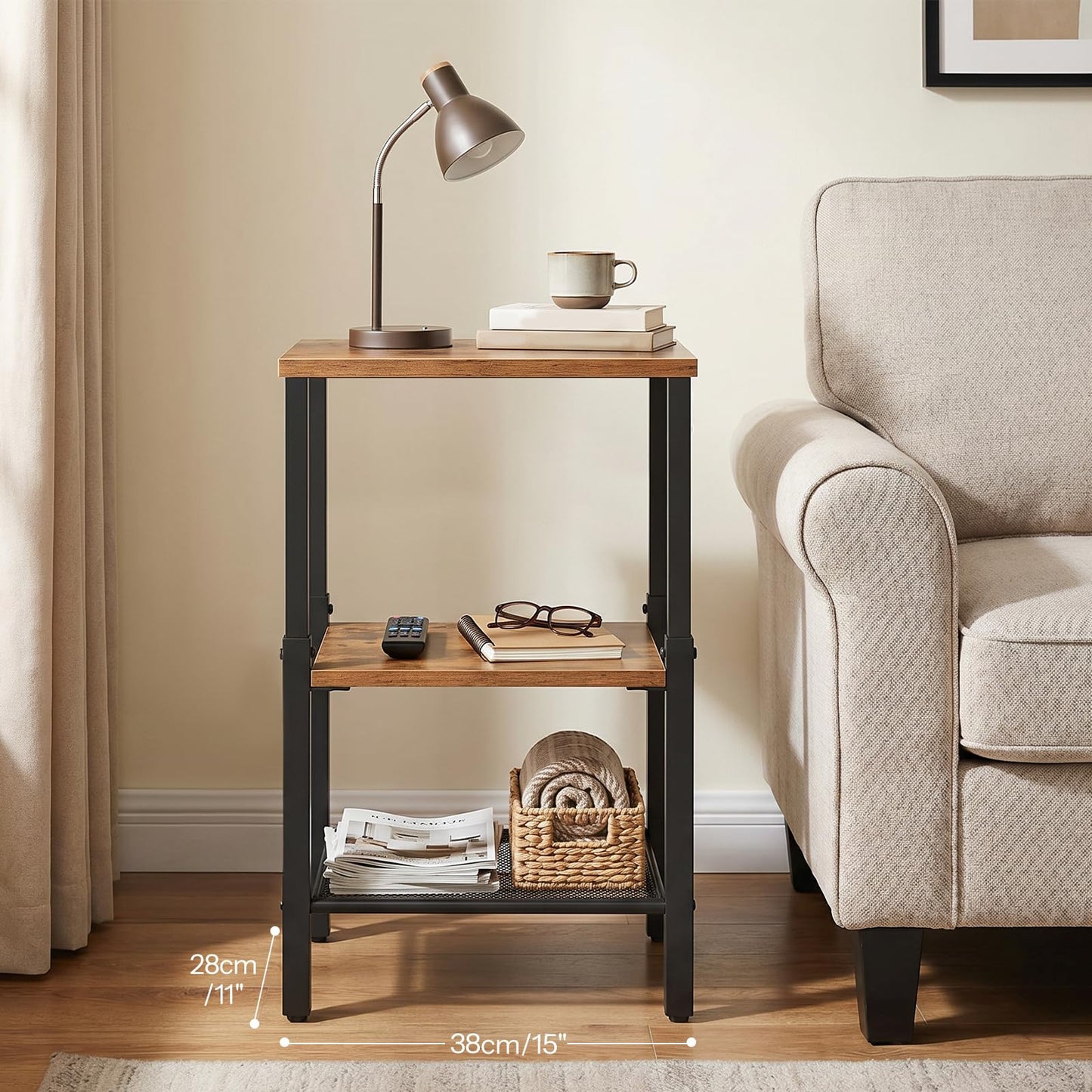 HOOBRO Tall Side Table, Adjustable Heigh Narrow Bedside Table, 3-Tier Small Hallway Table Telephone Table, Small Coffee Table for Hallway