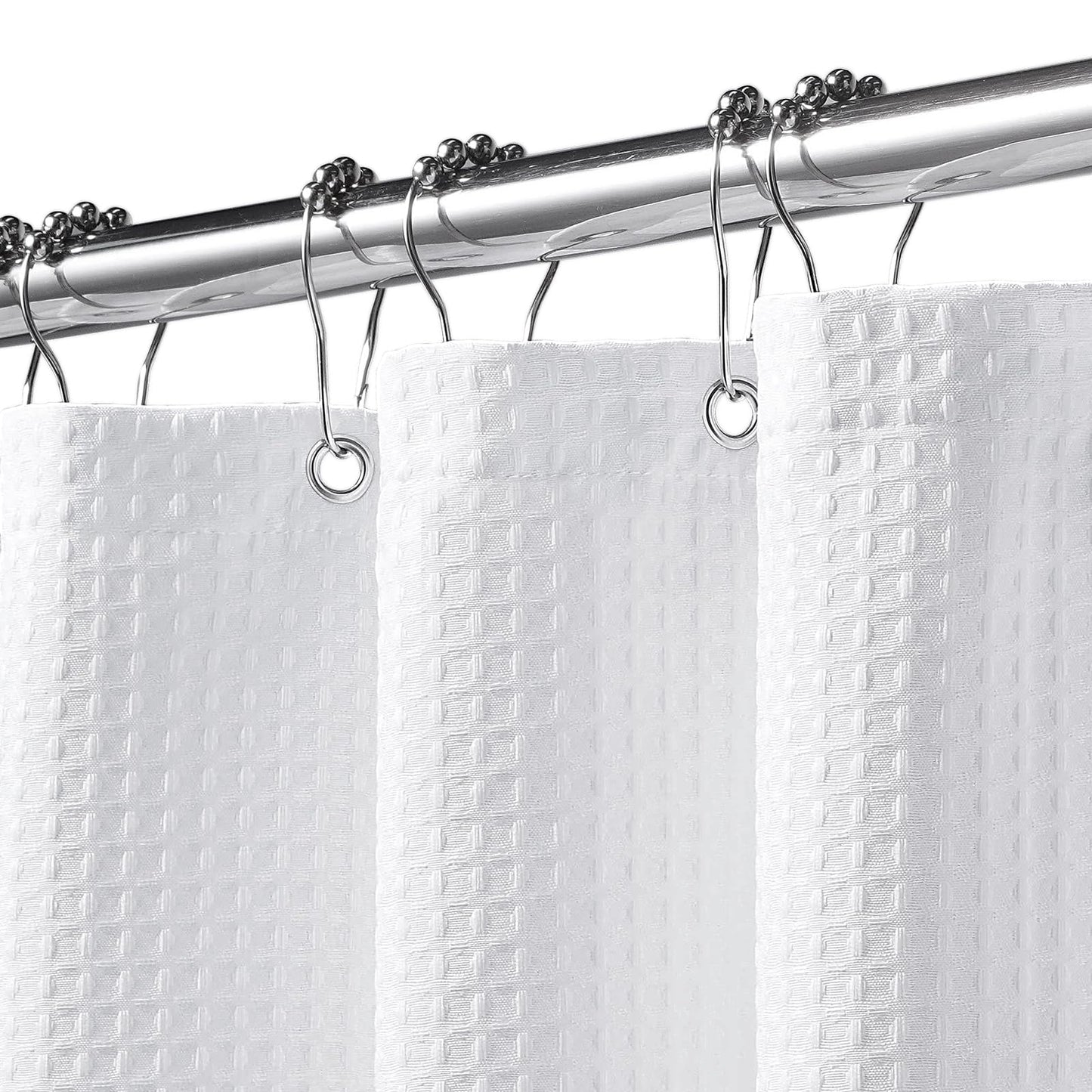 FY&XZH Heavy-Duty Waffle Weave Shower Curtain with Stainless Steel Hooks, Thick Fabric for Bathroom, Hotel, Spa & Salon-122 x 183cm (White)